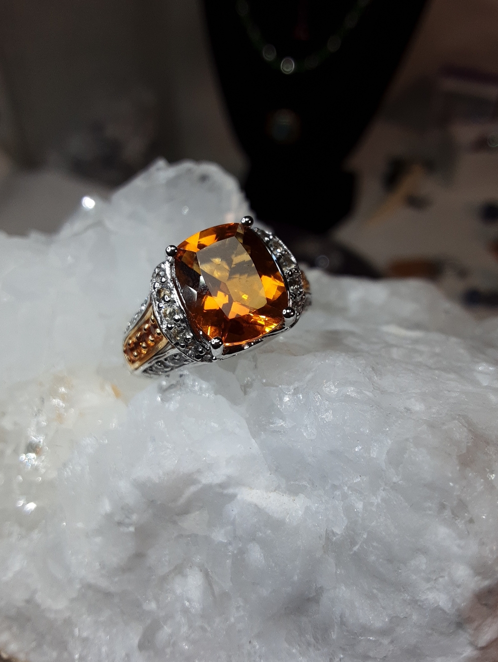925 Genuine Citrine and Sapphire ring.
